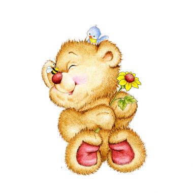 Çiçek ve kuş oyuncak ayı