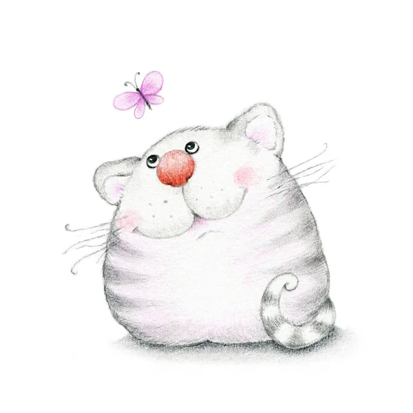 Cute Cat Butterfly White Background — Stock Photo, Image