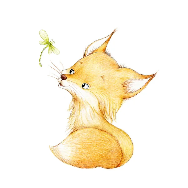 Světlé Ručně Kreslenou Fox Vážka — Stock fotografie