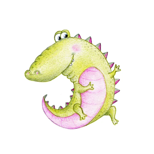 Watercolor Cartoon Smiling Crocodile — Stock Photo, Image