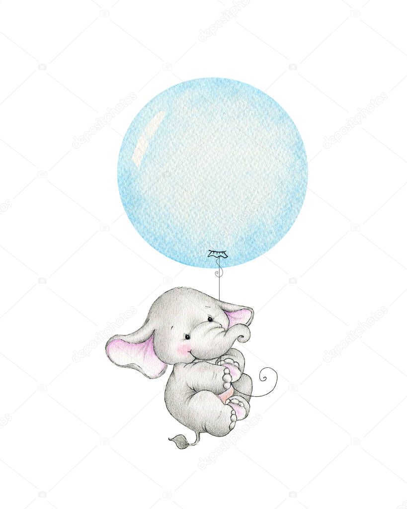  elephant flying on blue balloon