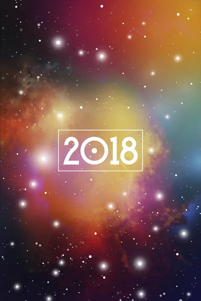 Ano Novo astrológico 2018 Cartão de saudação ou capa de calendário no fundo cósmico. Projeto vetorial de Natal da geometria sagrada com fundo espacial . — Vetor de Stock