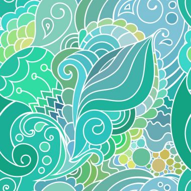 Boho stil turkuaz Tekstil desen dalgalar ve curles ile. Renkli oryantal zentangle tarzı sorunsuz arka plan.