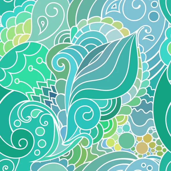 Patrón textil turquesa de estilo boho con ondas y rizos. Estilo oriental colorido zentangle fondo sin costuras . — Vector de stock