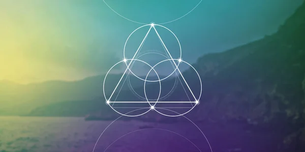 Heilige geometrie web banner. Wiskunde, natuur en spiritualiteit in de natuur. De formule van natuur. — Stockvector