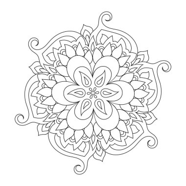 Zentangle mandala yetişkin boyama kitabı sayfası. Zendoodle dairesel siyah beyaz taslak çizimi.