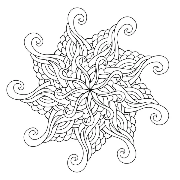 Zentangle mandala adulto colorir página do livro. Zendoodle circular contorno preto e branco ilustração . — Vetor de Stock