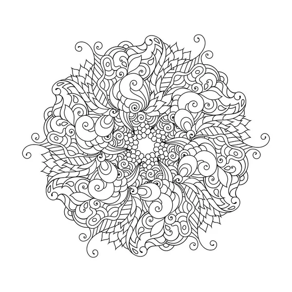 Zentangle mandala adulto colorir página do livro. Zendoodle circular contorno preto e branco ilustração . — Vetor de Stock