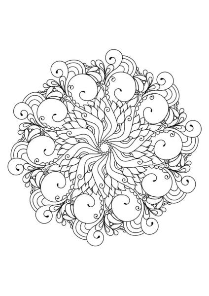 Zentangle Mandala Erwachsenen Malbuch Seite. Zendoodle kreisrunde Schwarz-Weiß-Umrissillustration. — Stockvektor