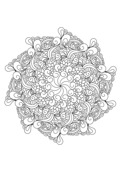 Zentangle mandala felnőtt kifestőkönyv oldal. Zendoodle körkörös fekete-fehér vázlat illusztráció. — Stock Vector