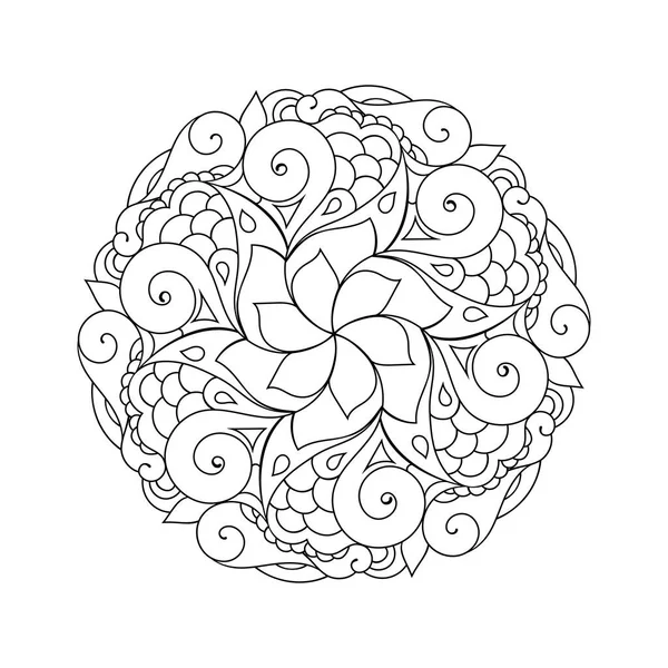 Zentangle mandala adulto colorir página do livro. Zendoodle circular contorno preto e branco ilustração . Gráficos De Vetores