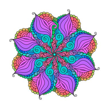 Zentangle mandala renkli illüstrasyon. Beyaz arkaplanda Zendoodle kabilesi dövmesi çizimi.