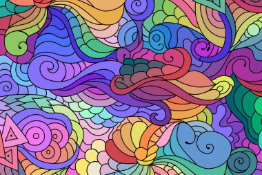 Zentangle, el çizimi çizimleriyle kabile süslerinden esinlenmiştir. Bohem renkli soyut arkaplan.