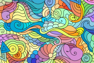 Zentangle, el çizimi çizimleriyle kabile süslerinden esinlenmiştir. Bohem renkli soyut arkaplan.