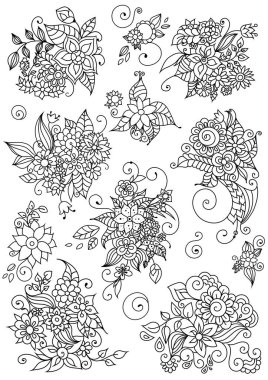 Zentangle çiçeklerle süslenmiş çiçek boyama kitaplarından esinlenmiştir.