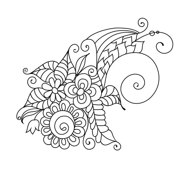 Zentangle Inspirado Ornamento Livro Colorir Floral Com Flores Folhas Branco — Vetor de Stock