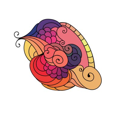 Renkli zendol karalama çizimi. Dövme taslağı. Beyaz üzerinde etnik kabile dalgalı vektör çizimi.