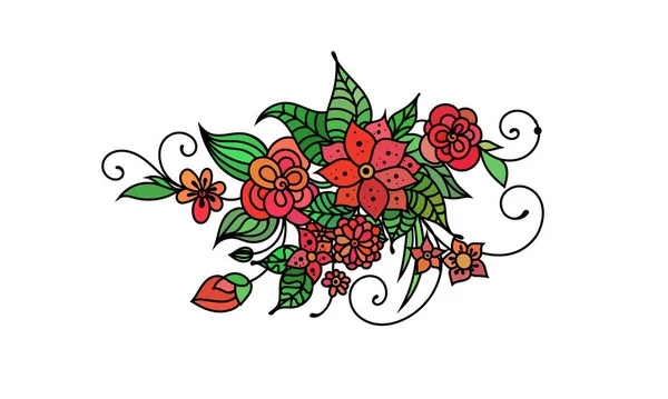 Zentangle Inspirado Ornamento Livro Colorir Floral Com Flores Folhas Branco —  Vetores de Stock