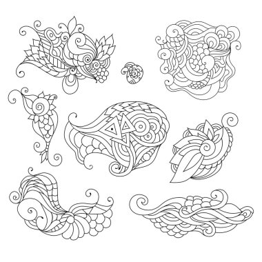 Boyama kitabı zentangle karalama skeci. Dövme taslağı. Beyaz arka planda etnik kabile dalgalı vektör çizimi.