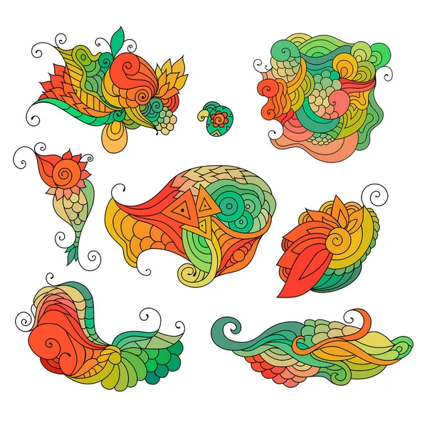 Красочный Рисунок Зонтичный Каракуль Набор Набросков Татуировок Этнические Племенные Волнообразные — стоковый вектор