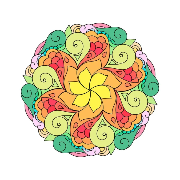 Zentangle Mandala Illustrazione Colorata Zendoodle Disegno Tatuaggio Tribale Sfondo Bianco — Vettoriale Stock