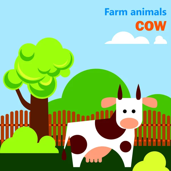 Flashcard educativo com vaca na fazenda — Vetor de Stock