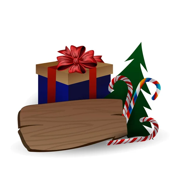 Slavnostní kompozice s větvemi vánočního stromku v dárkovém sáčku a krabicemi s luky na bílém pozadí. — Stockový vektor