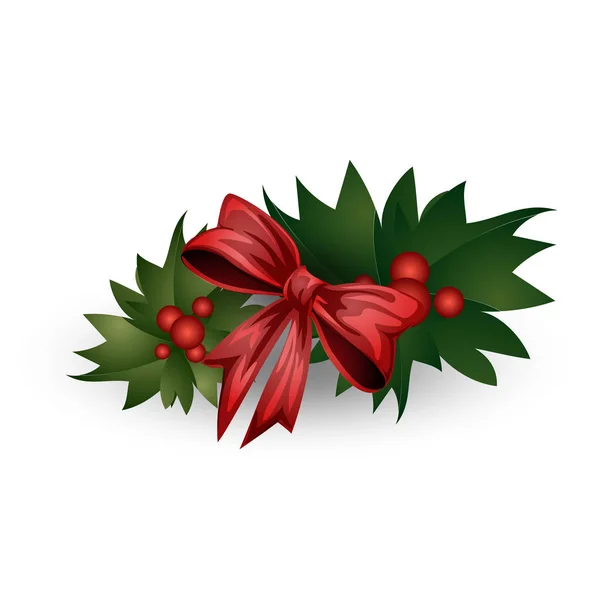 Slavnostní kompozice s větvemi vánočních stromků, lukem a bobulemi na bílém pozadí. — Stockový vektor