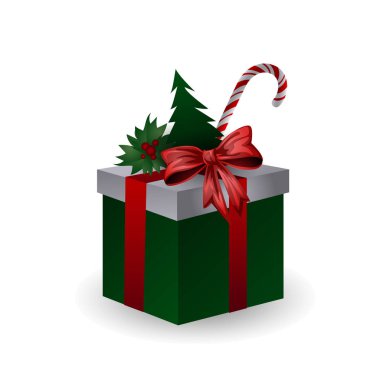 Yay, Noel ağacı dalları ve beyaz arka planda şekerlerle süslenmiş hediye kutularının şenlikli kompozisyonu