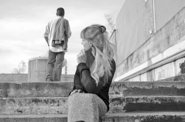 Couple Love Roof City — Stock Photo, Image