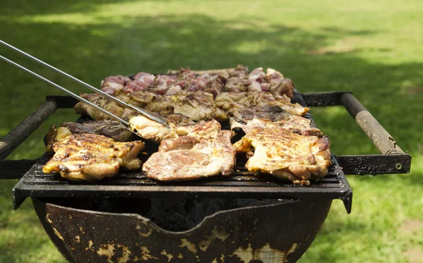 Grillen Mit Fleisch Und Gemüse Auf Dem Grill — Stockfoto