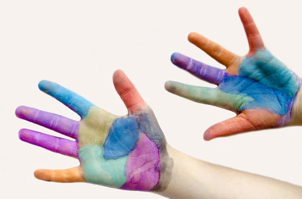 Bunte Hand Mit Farbe Bemalt Studioaufnahme — Stockfoto