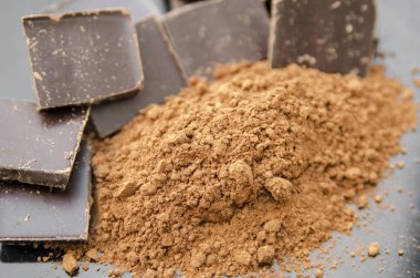 Kakao tozu ve kahve çekirdeği.