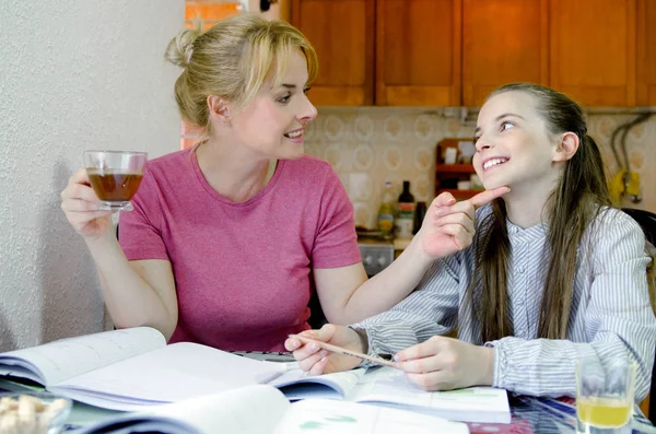 Mother Daughter Doing School Homework Home Royalty Free Stock Images
