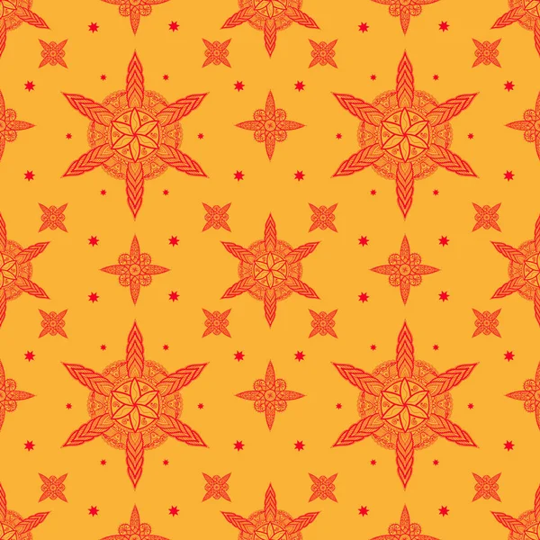 Patrón Étnico Mandala Sin Costuras Con Motivos Florales Plantilla Impresión — Vector de stock
