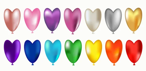 Σύνολο Πολύχρωμα Μπαλόνια Σχήμα Καρδιάς Απομονωμένο Λευκό Φόντο Ογκομετρικές Φόρμες — Διανυσματικό Αρχείο