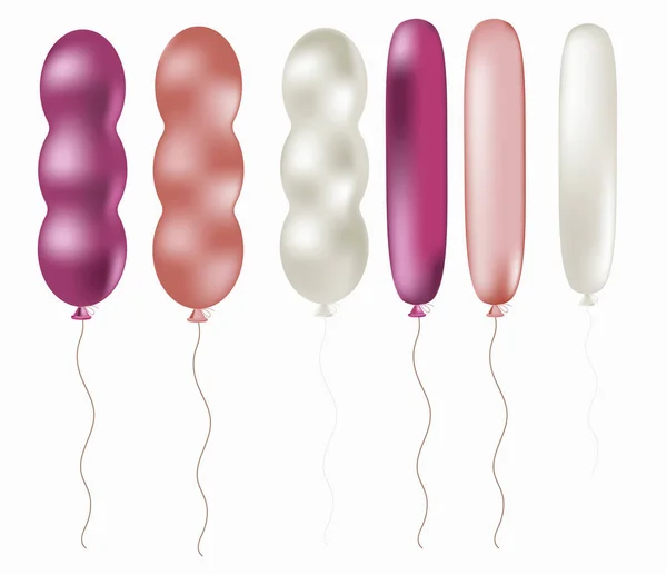 一套粉色和白色珍珠色的长气球 被白色的背景隔离了 可用于制作明信片 情人节或生日请柬 — 图库矢量图片
