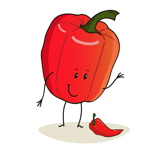 Animierte Lustige Und Süße Rote Paprika Isoliert Auf Weißem Hintergrund — Stockvektor