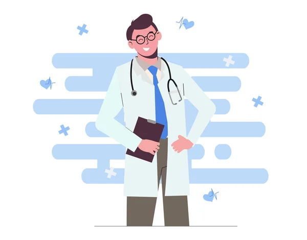 Een Lachende Mannelijke Dokter Huisarts Medisch Medewerker Ziekenhuiswerk Een Cardioloog — Stockvector