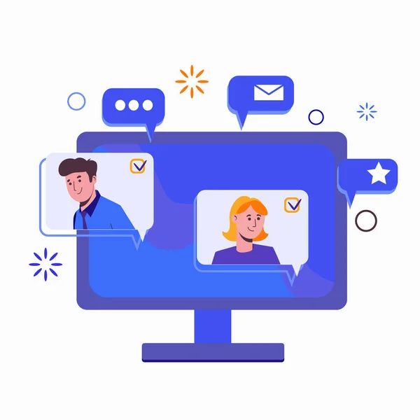 Počítač Kontakty Přátel Zaměstnanců Chatování Internetu Online Randění Komunikace Sociálních — Stockový vektor