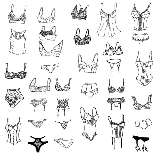 Collection of lingerie. Panty and bra set. Body. Vector illustrations. - Vector