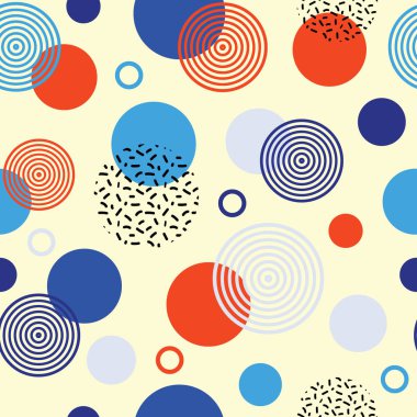 Basit geometrik şekillere sahip Memphis stili soyut dikişsiz desen.