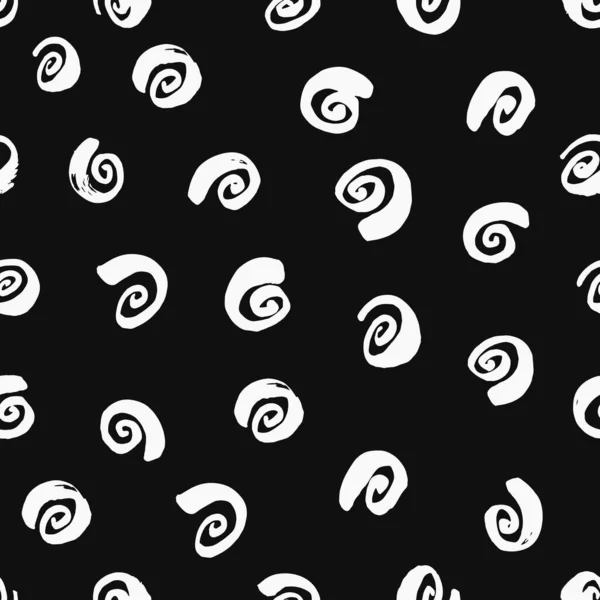 Inktkrullen Zwart Wit Tekening Naadloos Patroon Handgetekende Spiralen Slakken — Stockvector