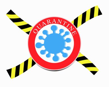 Karantina amblemi. Coronavirus salgını koruması. Virüs enfeksiyonundan izole edilmiş. İşaret beyaz arkaplanda izole edilmiştir..