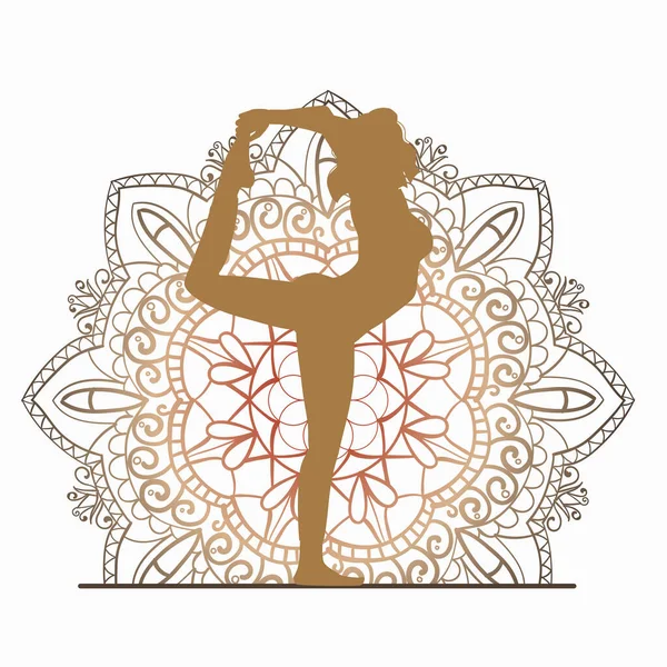 Yoga devrede. Evde spor var. Kalamkari resminin arka planında bir kızın silueti. İnternette kartvizitler, afişler ve el ilanları yapmak için kullanılabilir. Resimler beyaz arkaplanda izole edilir