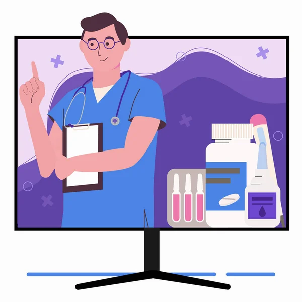 Concepto de consulta médica en línea vector ilustración, estilo plano — Vector de stock