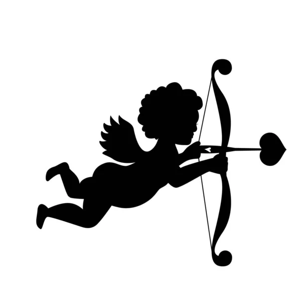 Isolated lovely Cupid icon concept with bow, vector sign, illustration black on white background — Stok Vektör