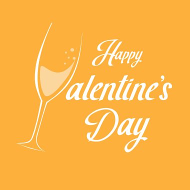 Sevgililer Günü 'nüz kutlu olsun. Cam şampanya ve sarı gradyan arkaplanlı el yazısı metni