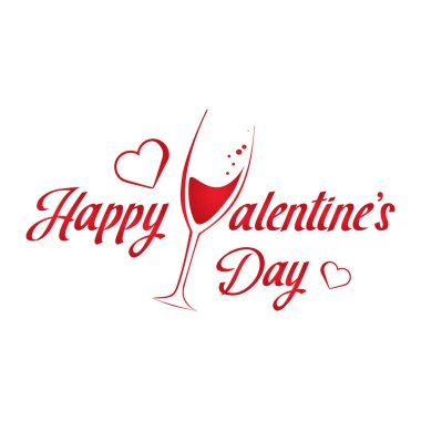 Sevgililer Günü 'nüz kutlu olsun. Beyaz arka planda izole edilmiş cam şampanya ile el yazısı metni