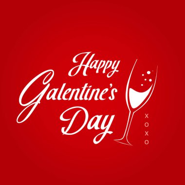 Galentines Günü 'nde tipografi kartın kutlu olsun. Şampanya kadehinin arka planında el yazısıyla yazılmış yazı. Xoxo arkadaş iletisi 